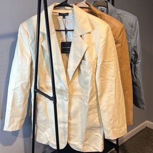 JLUXLABEL Ivory Faux Leather Blazer